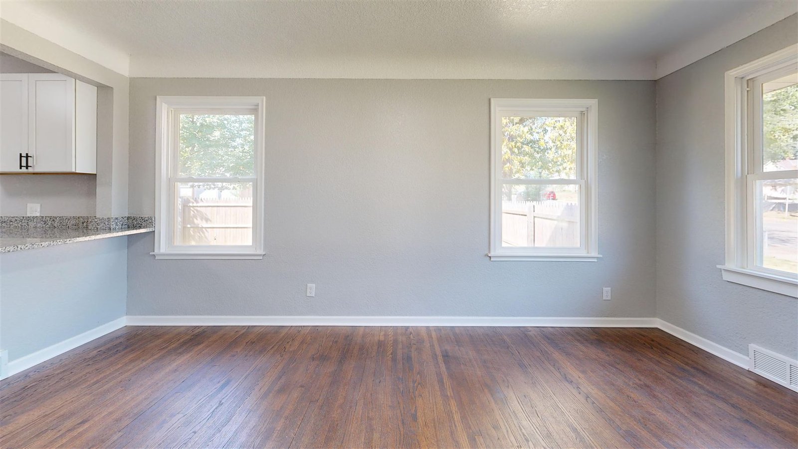 Freshly painted kitchen and living area