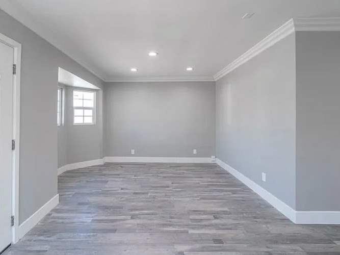 Painted hallway with crisp door trim